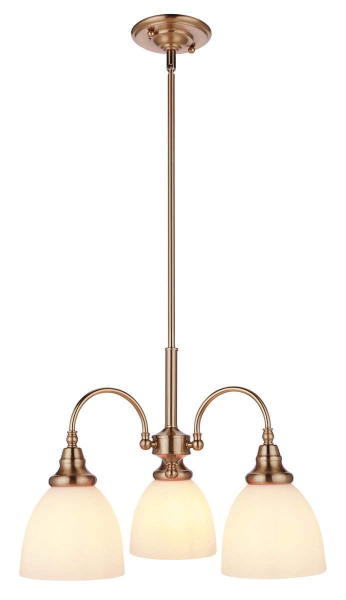 Benson 3 Light Pendant Light Arms Down Satin Brass & Opal Matt - 1001670