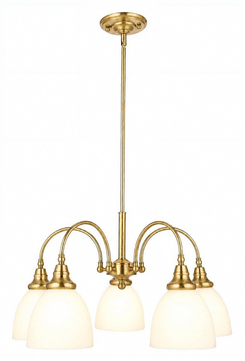 Benson 5 Light Pendant Light Arms Down Satin Brass & Opal Matt - 1001671