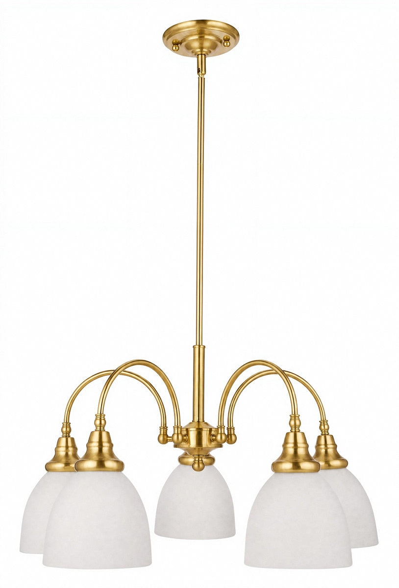 Benson 5 Light Pendant Light Arms Down Satin Brass & Opal Matt - 1001671