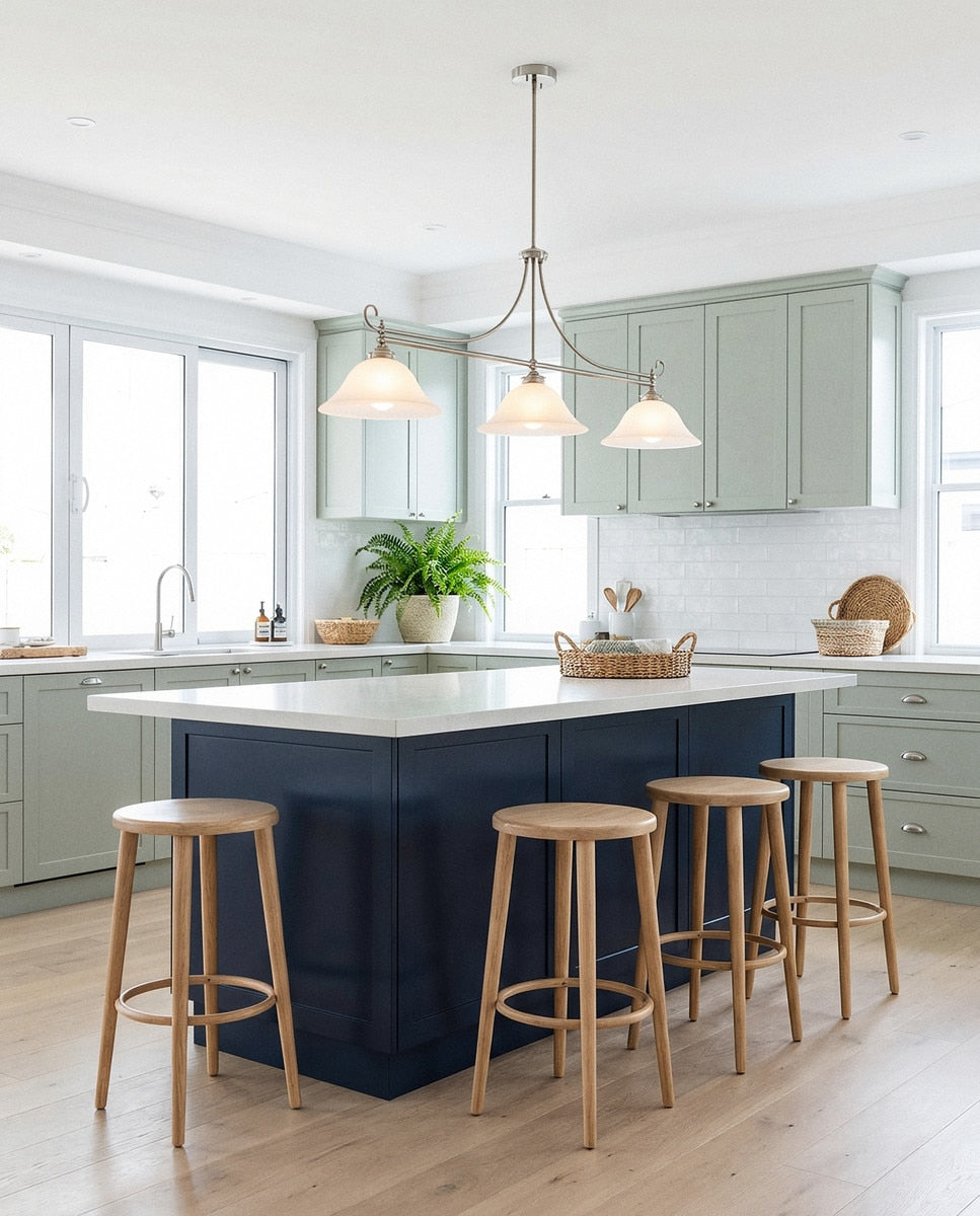 Dallas 3 Light Bench Pendant Light Brushed Nickel & Opal Matt - 1001674