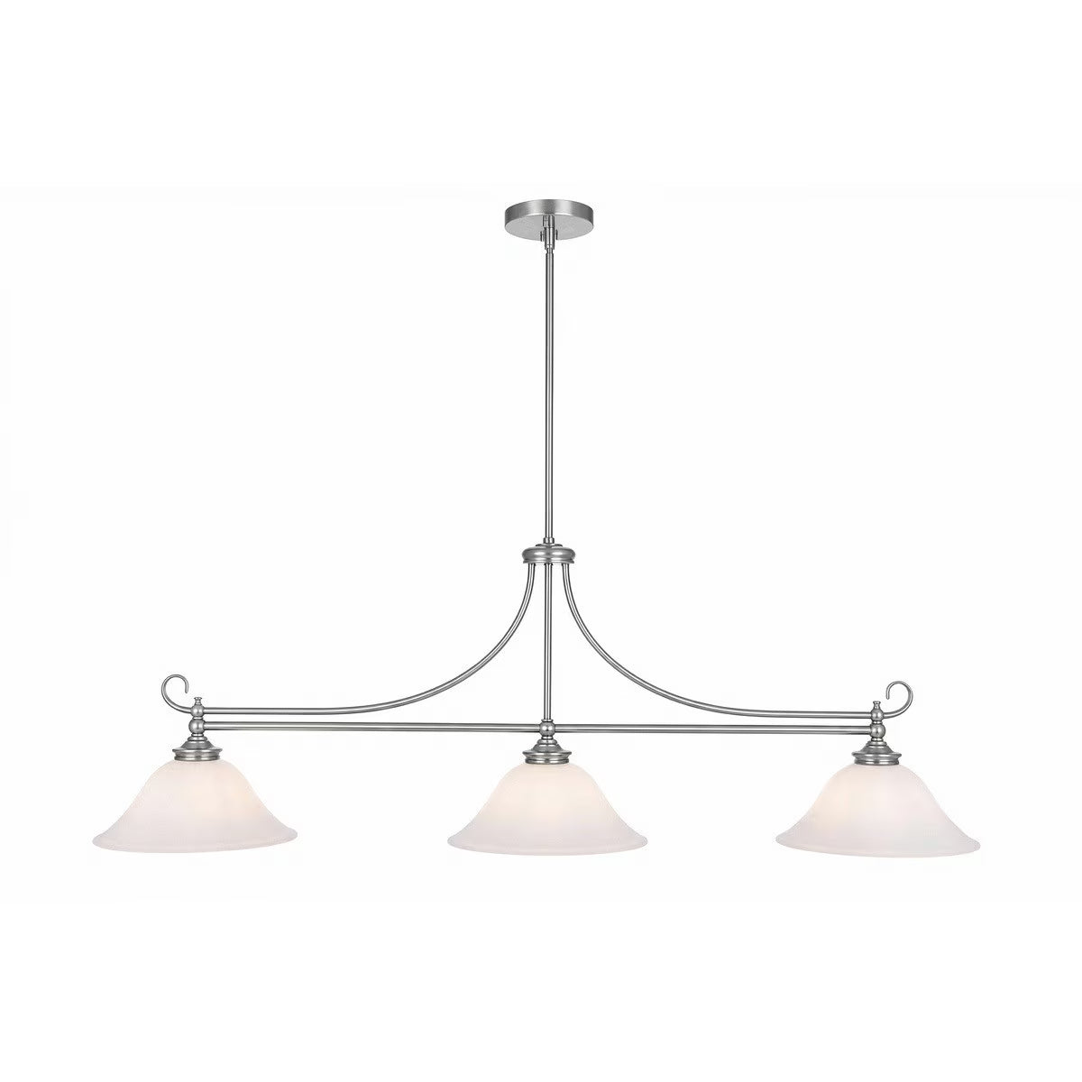 Dallas 3 Light Bench Pendant Light Brushed Nickel & Opal Matt - 1001674