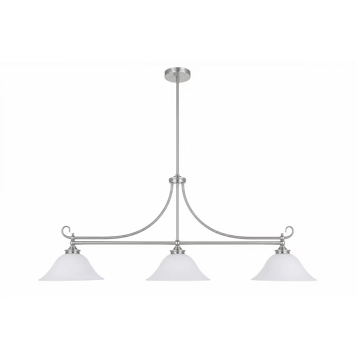 Dallas 3 Light Bench Pendant Light Brushed Nickel & Opal Matt - 1001674
