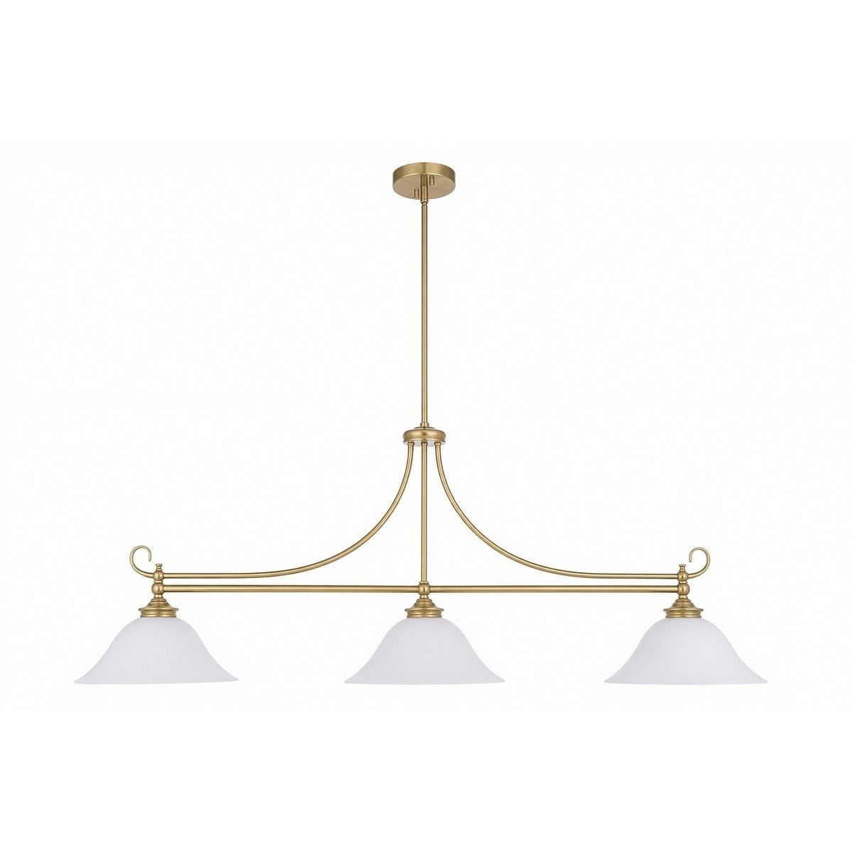 Dallas 3 Light Bench Pendant Light Satin Brass & Opal Matt - 1001675