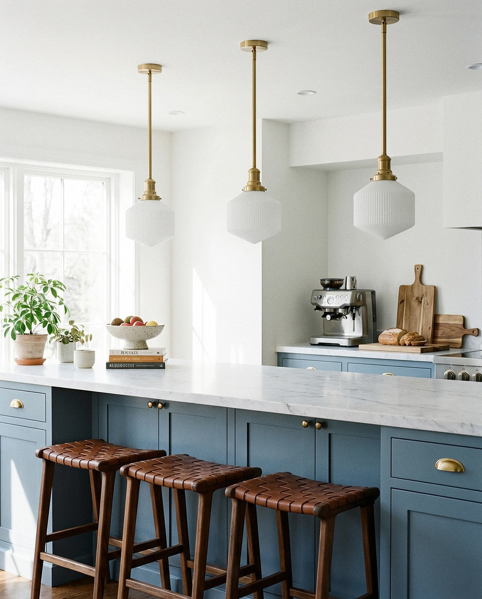 Jefferson Small Rod Pendant Light Satin Brass & Opal Matt - 1001725