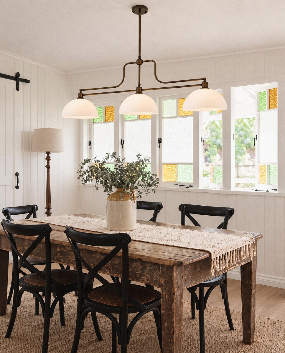 Sienna 3 Light Pendant with Shades Antique Brass & Opal Matte - LOI1001746