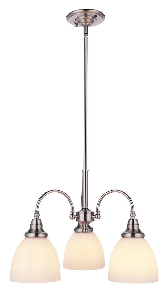 Benson 3 Light Pendant Light Arms Down Brushed Nickel & Opal Matt - 1001748