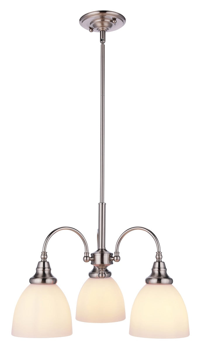 Benson 3 Light Pendant Light Arms Down Brushed Nickel & Opal Matt - 1001748