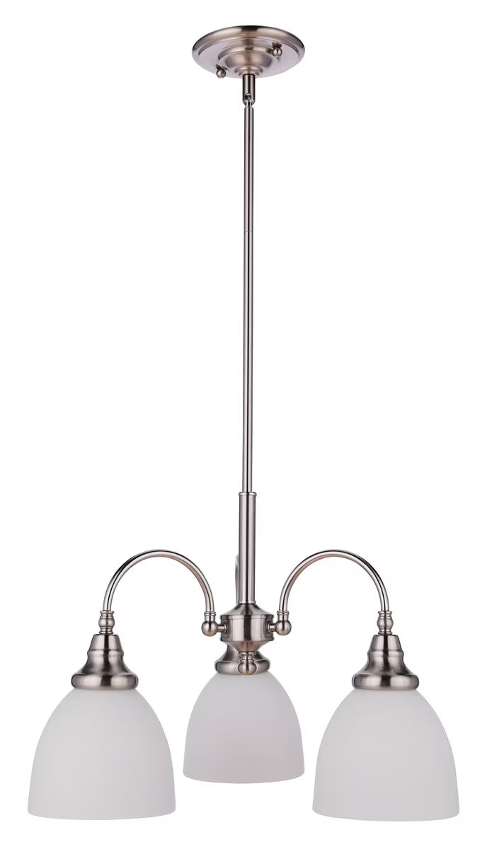 Benson 3 Light Pendant Light Arms Down Brushed Nickel & Opal Matt - 1001748