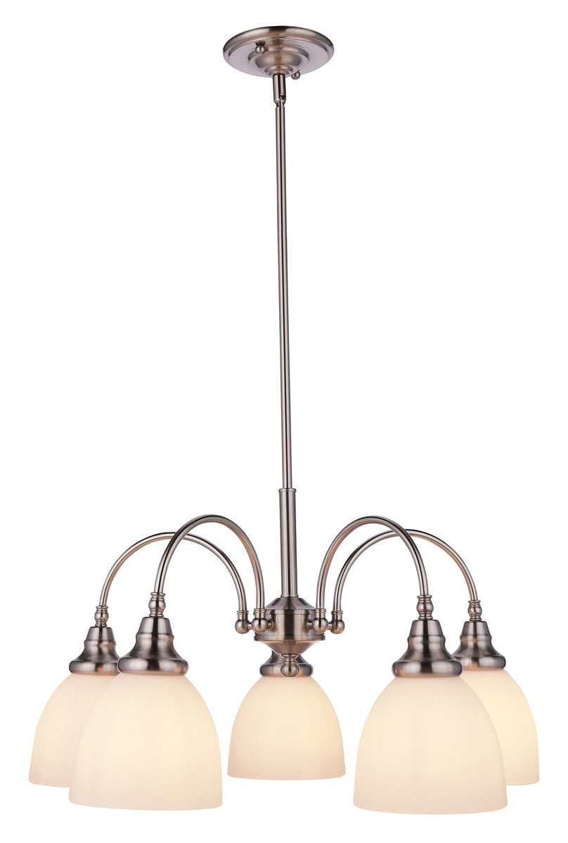 Benson 5 Light Pendant Light Arms Down Brushed Nickel & Opal Matt - 1001749
