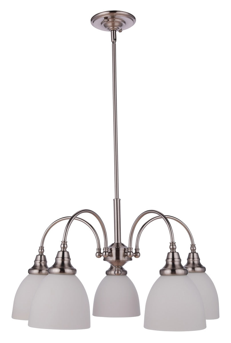 Benson 5 Light Pendant Light Arms Down Brushed Nickel & Opal Matt - 1001749
