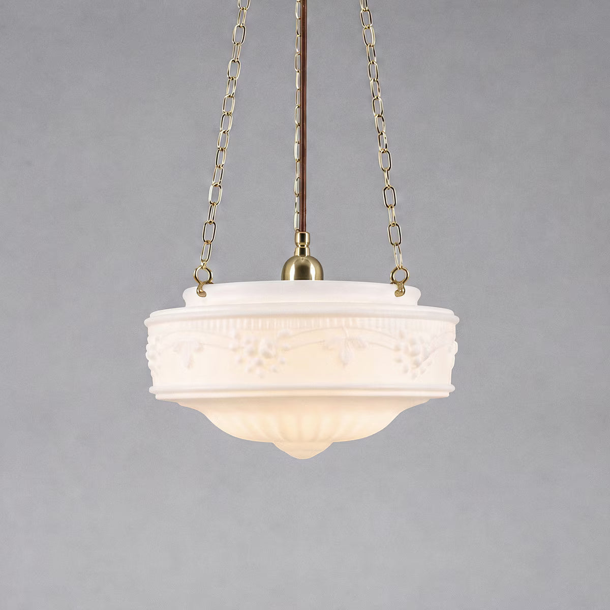 3 Chain Suspension Pendant Brass With 11" Senator Opal Matt Glass - 3000009