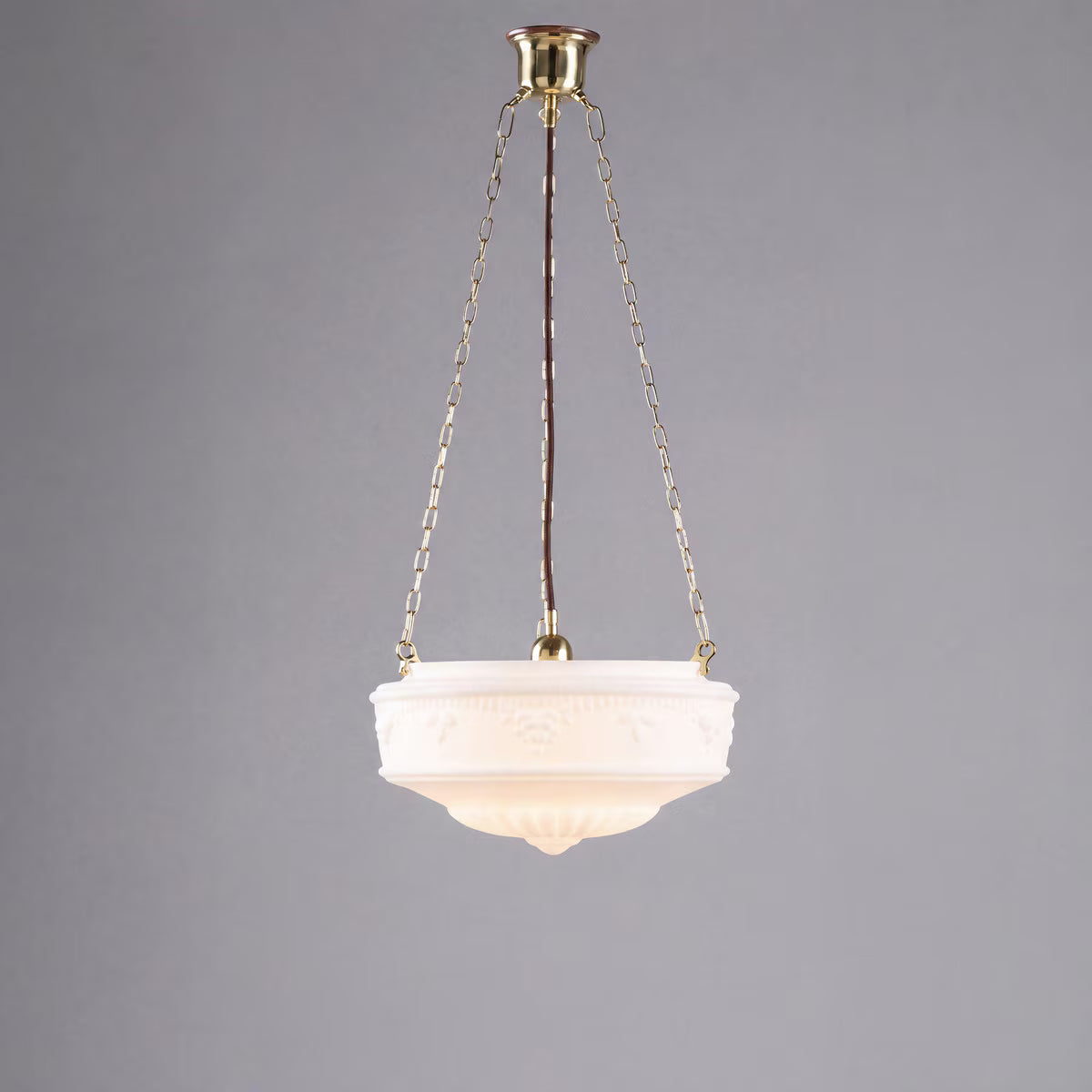 3 Chain Suspension Pendant Brass With 14" Senator Opal Matt Glass - 3000012