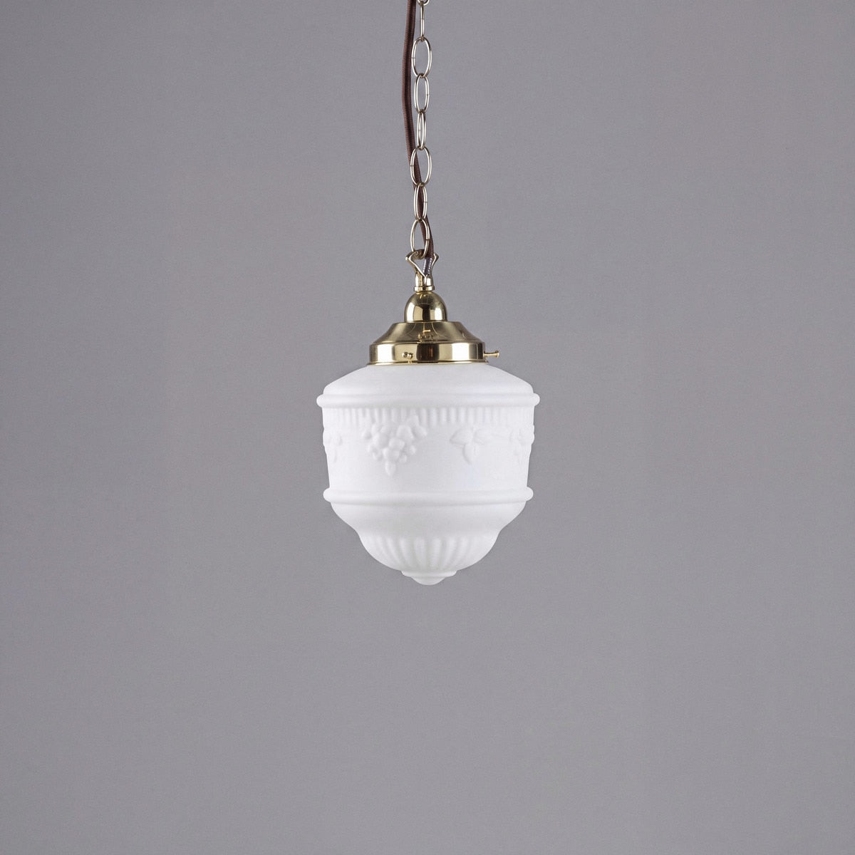 Single Chain Pendant Brass With 8" Senator Opal Matt Glass - 3000093