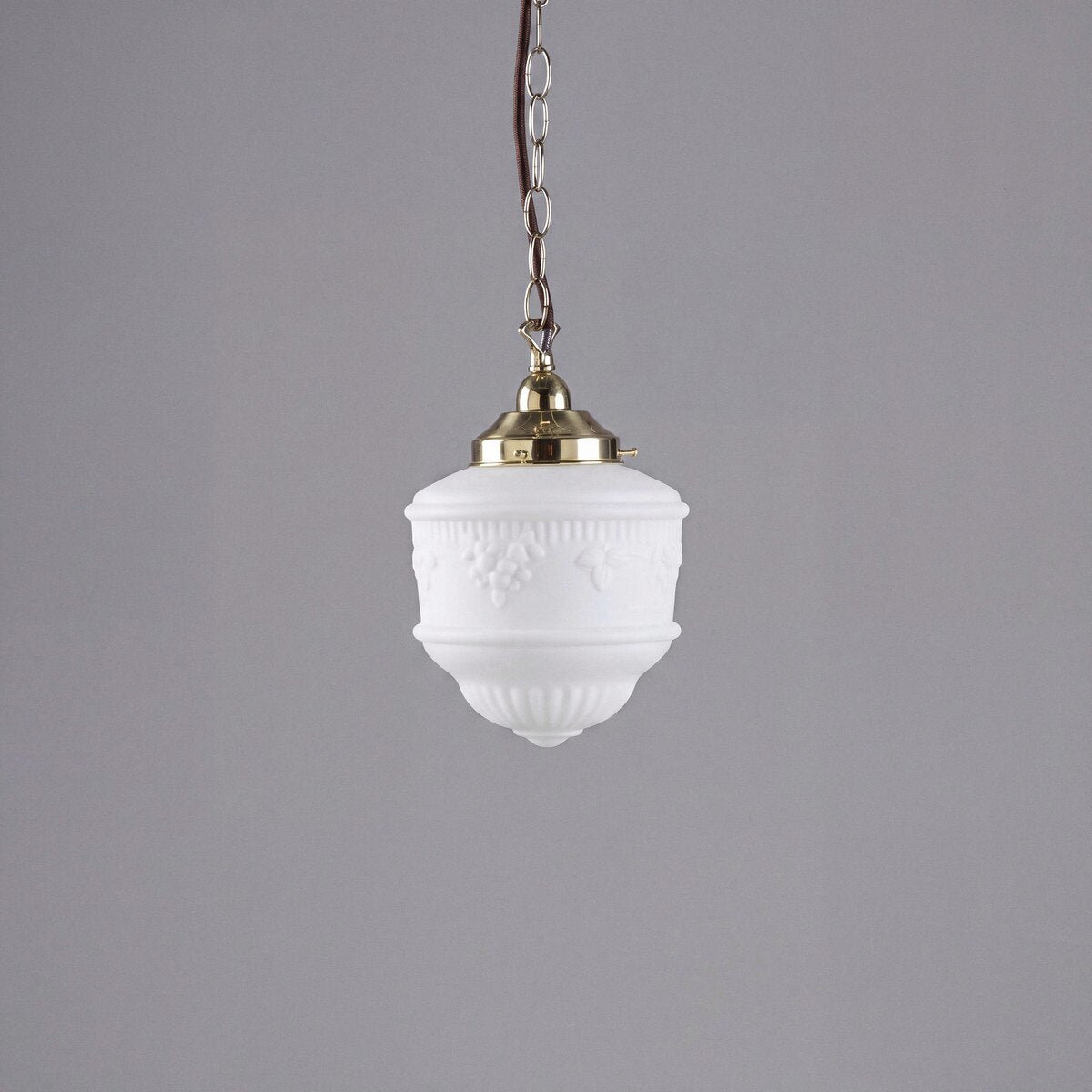 Single Chain Pendant Brass With 8" Senator Opal Matt Glass - 3000093