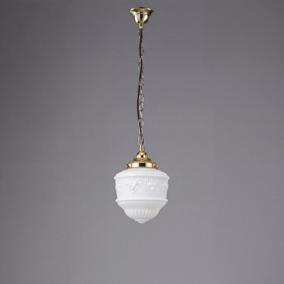 Single Chain Pendant Brass With 8" Senator Opal Matt Glass - 3000093