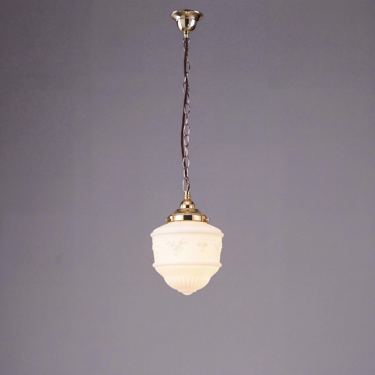 Single Chain Pendant Brass With 8" Senator Opal Matt Glass - 3000093