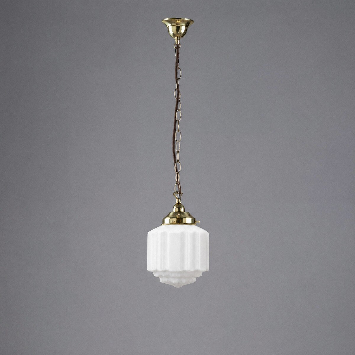 Single Chain Pendant Brass With 8" St Kilda Opal Matt Glass - 3000095