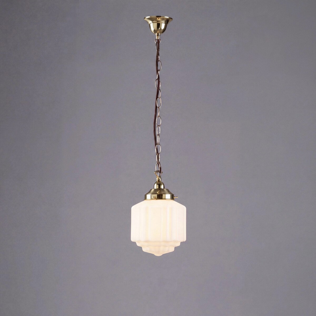 Single Chain Pendant Brass With 8" St Kilda Opal Matt Glass - 3000095