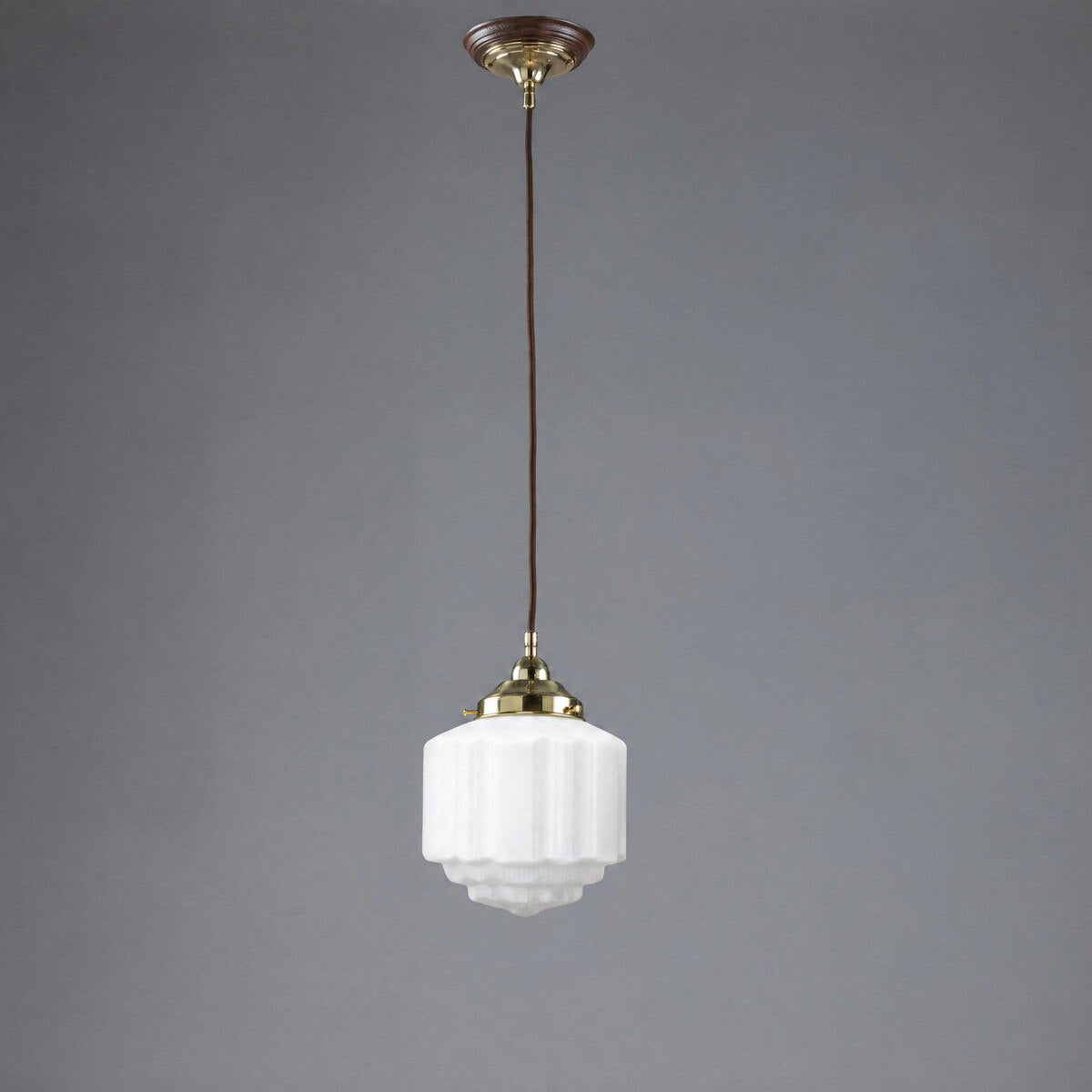 Single Cord Pendant Brass With 8" St Kilda Opal Matt Glass - 3000113