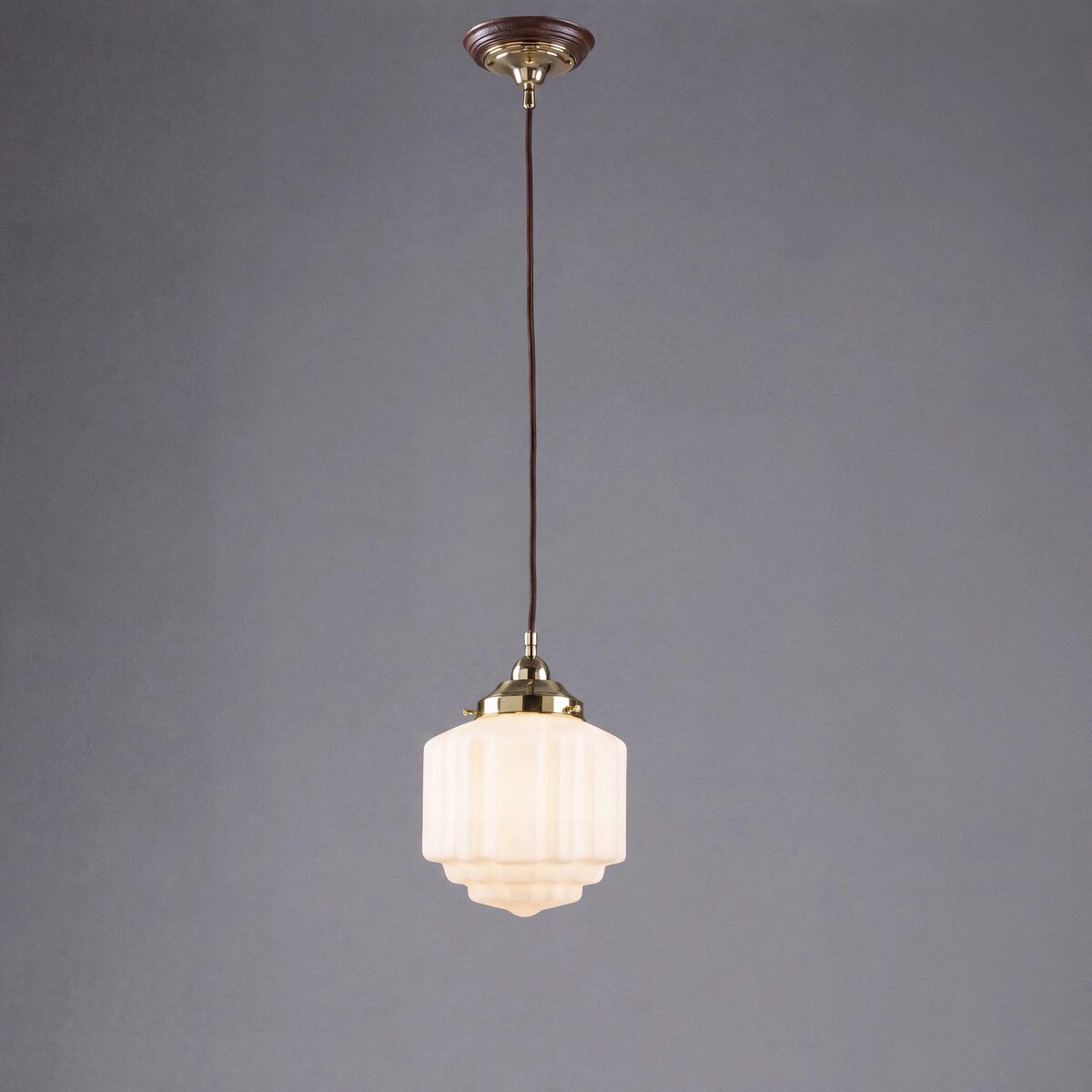 Single Cord Pendant Brass With 8" St Kilda Opal Matt Glass - 3000113