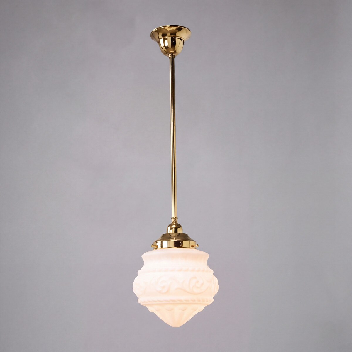 Single Rod Pendant Brass With 8" Premier Opal Matt Glass - 3000256