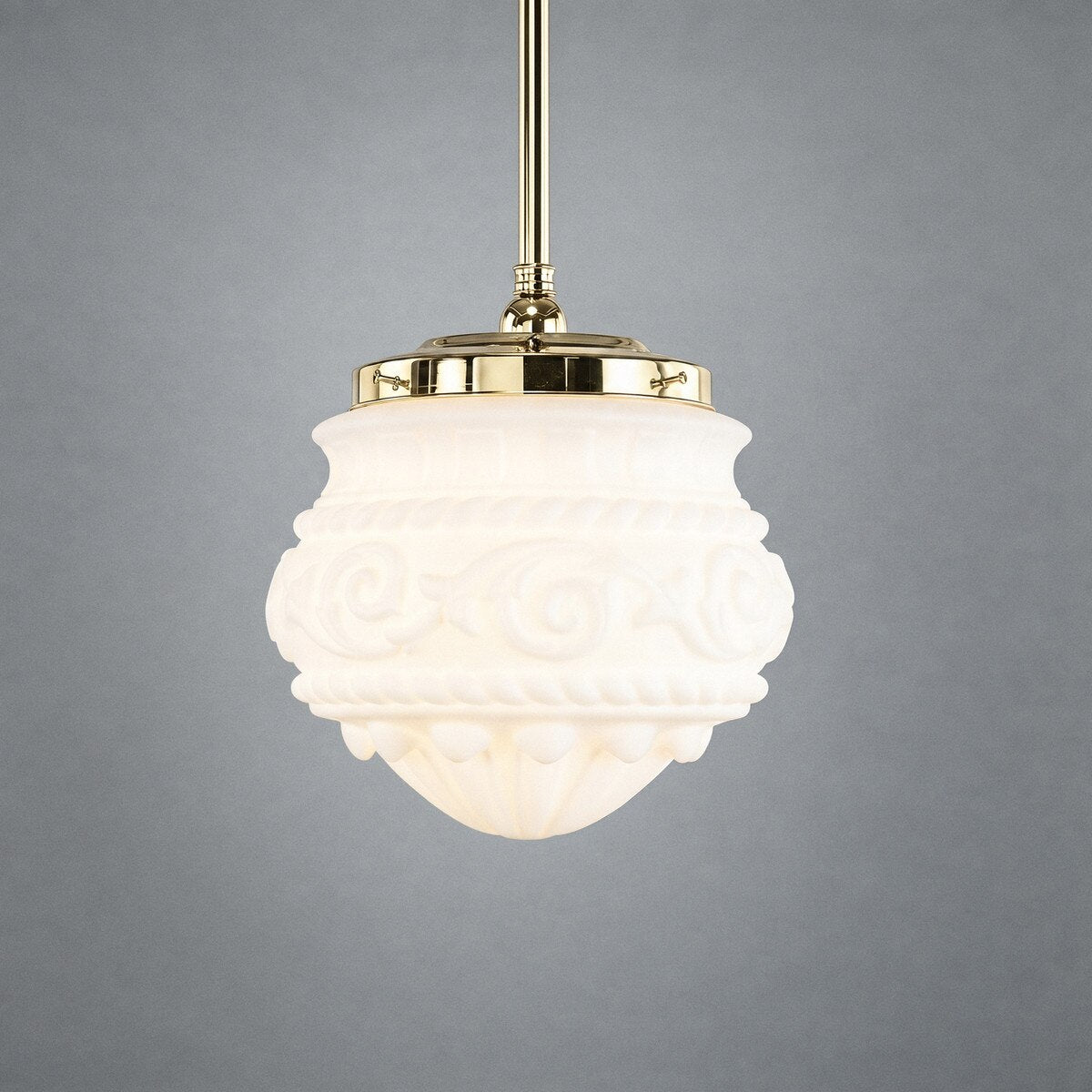 Single Rod Pendant Brass With 12" Premier Opal Matt Glass - 3000280