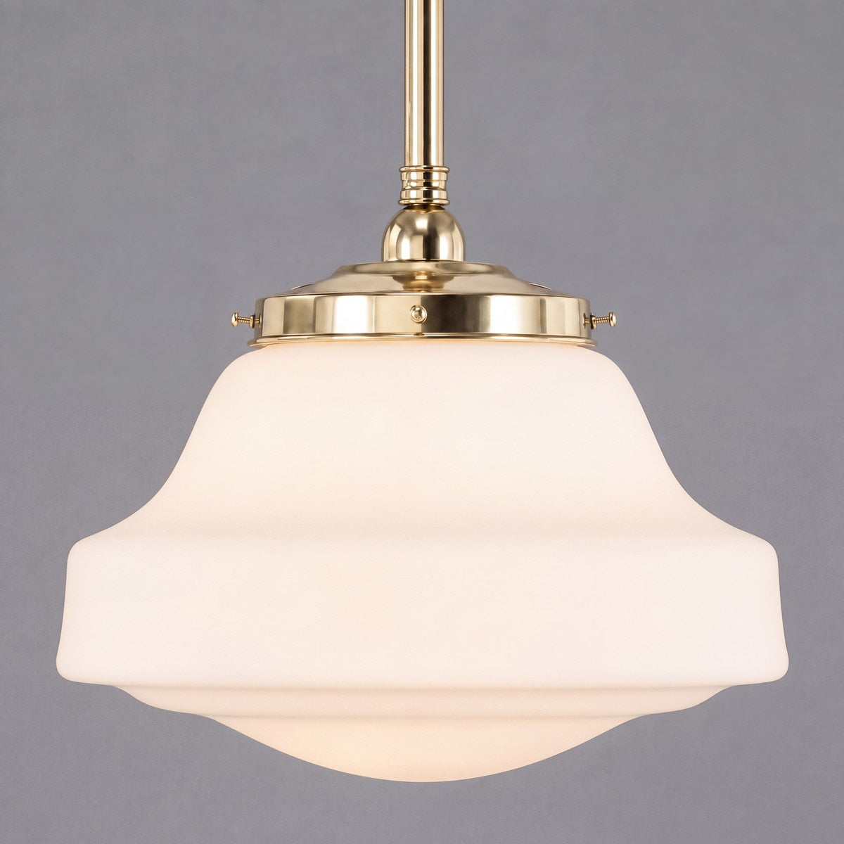 Single Rod Pendant Brass With Lincoln Schoolhouse Opal Matt Glass - 3000289