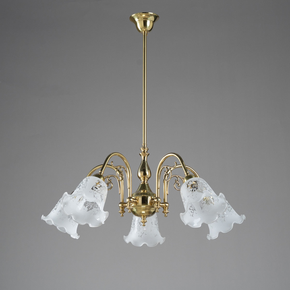 Victoriana 5 Light Brass Pendant With 5008 Frost Etched Glass - 3000324