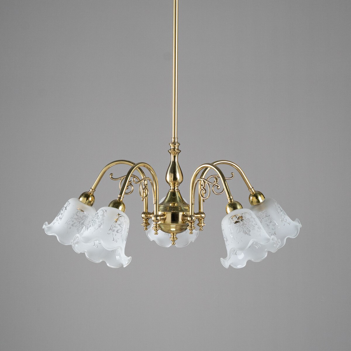 Victoriana 5 Light Brass Pendant With 5008 Frost Etched Glass - 3000324