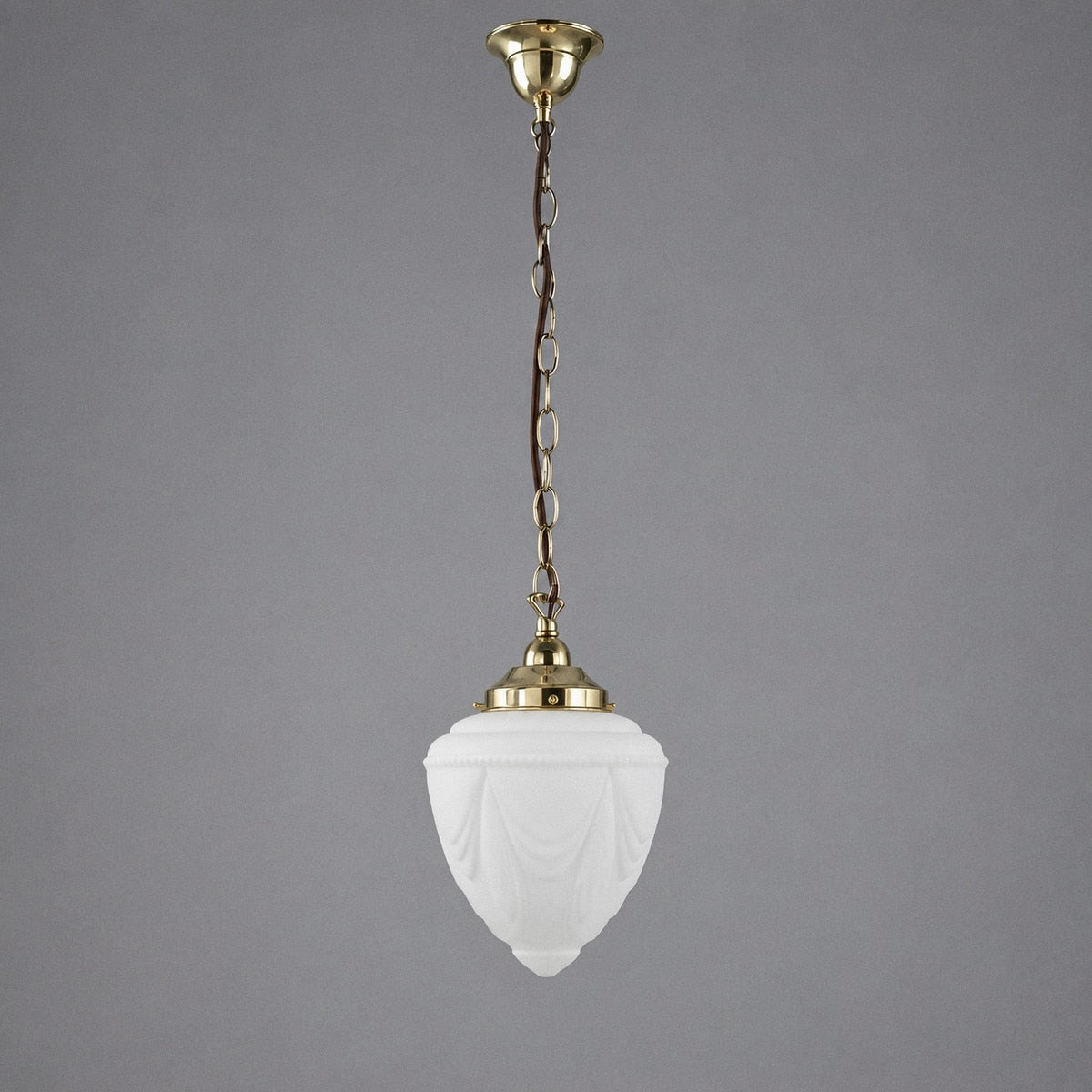 Single Chain Pendant Brass With 8" Empire Opal Matt Glass - 3001192