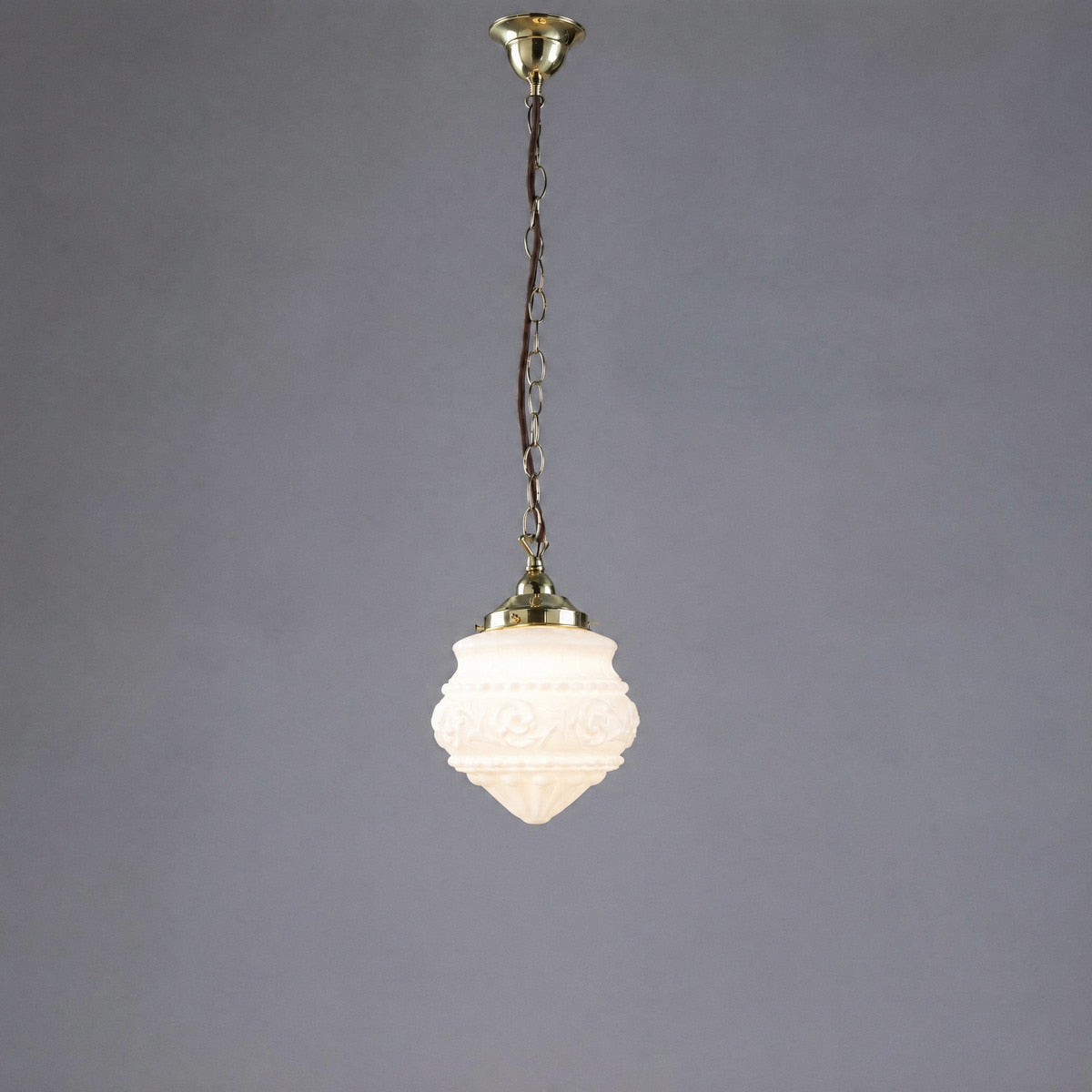 Single Chain Pendant Brass With 8" Premier Opal Matt Glass - 3001193