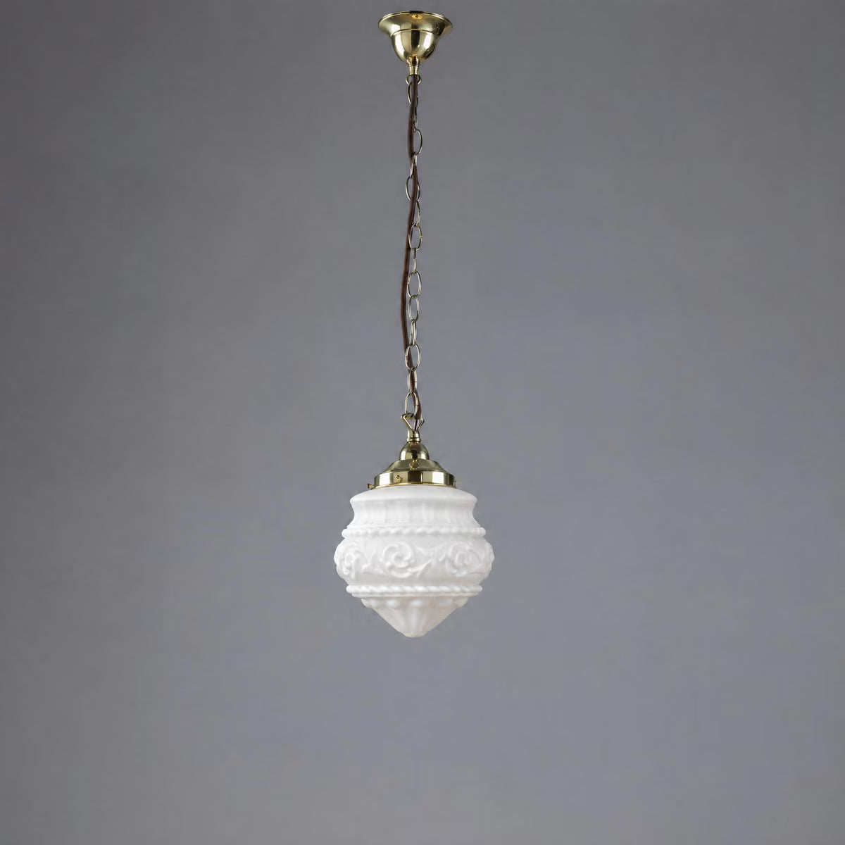 Single Chain Pendant Brass With 8" Premier Opal Matt Glass - 3001193