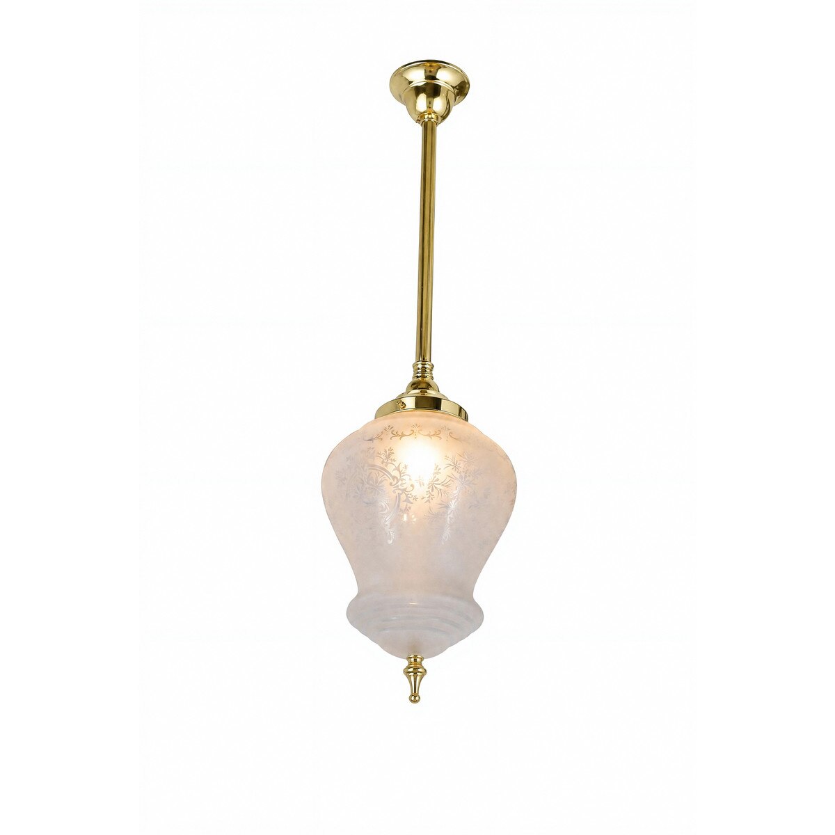 Single Rod Pendant Brass With Cambridge Frost Etched Glass - 3001279