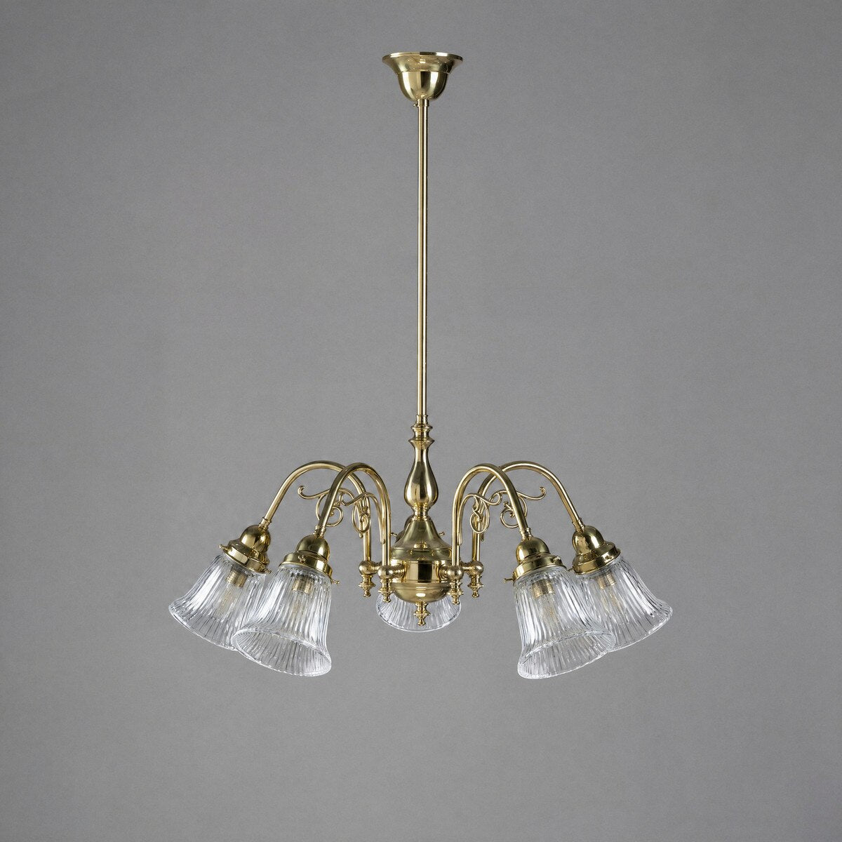 Victoriana 5 Light Pendant Light with Zipper Shade Polished Brass & Clear - 3001281