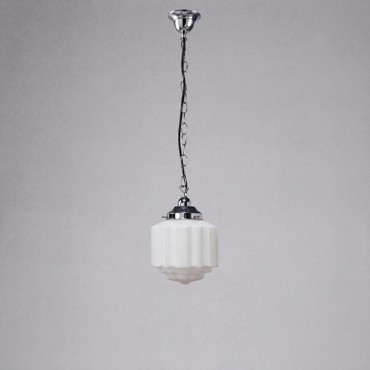 Single Chain Pendant Chrome With 8" St Kilda Opal Matt Glass - 3010072
