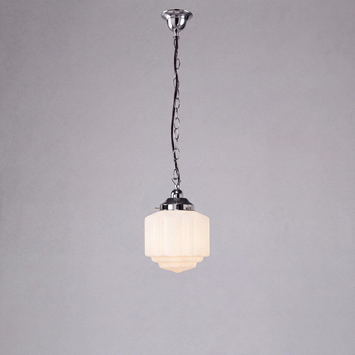 Single Chain Pendant Chrome With 8" St Kilda Opal Matt Glass - 3010072