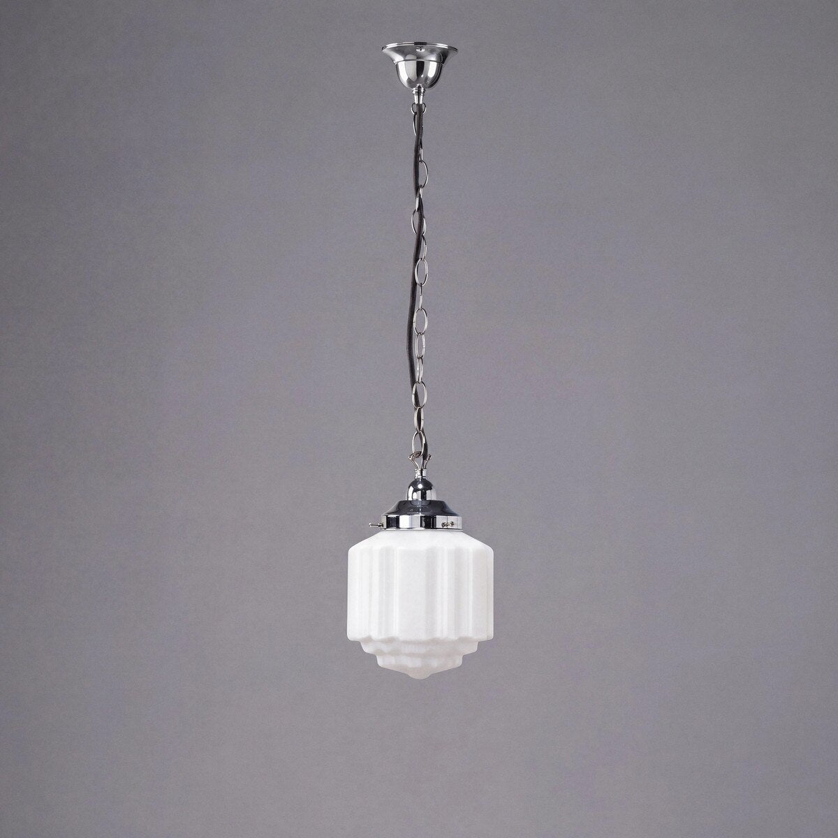 Single Chain Pendant Chrome With 8" St Kilda Opal Matt Glass - 3010072