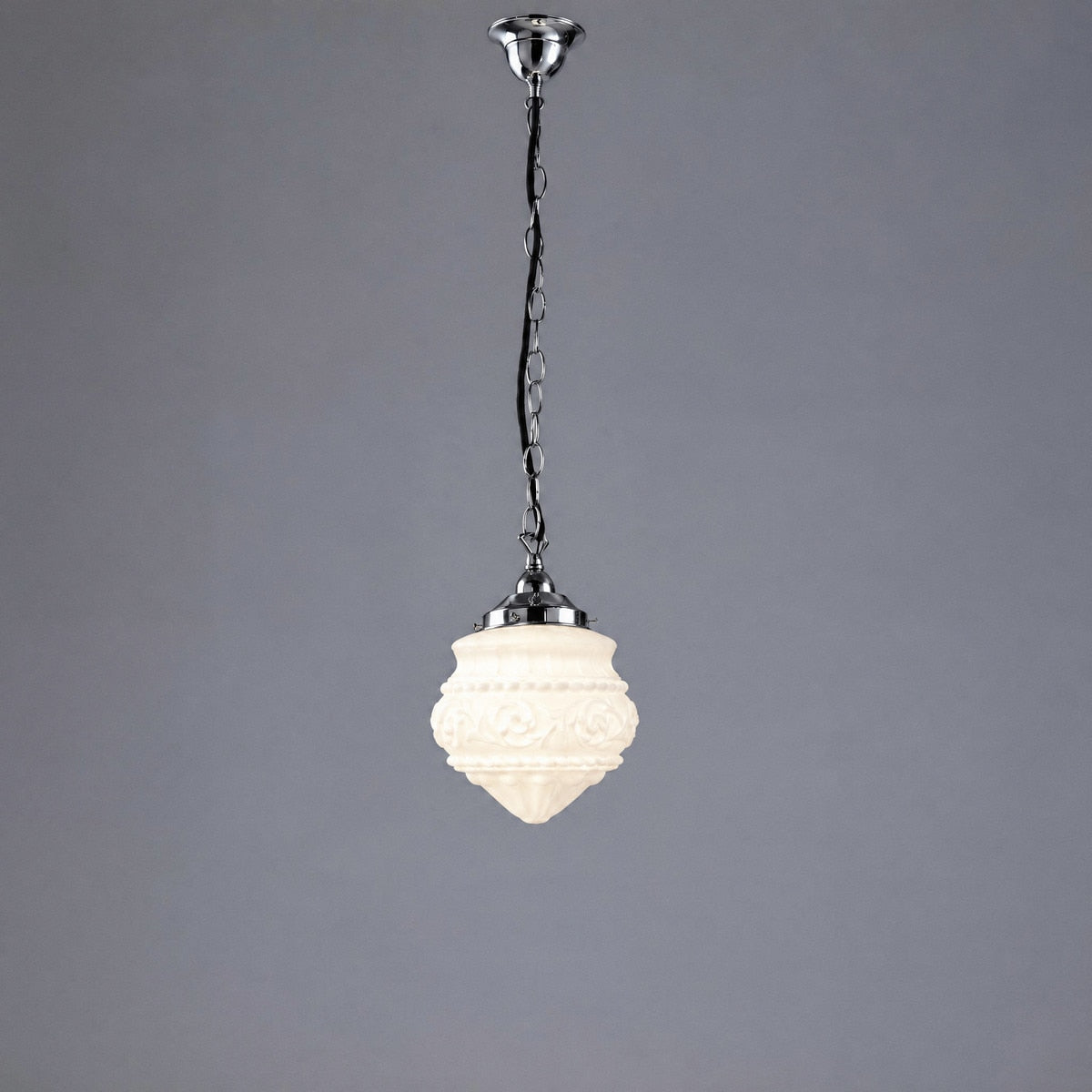 Single Chain Pendant Chrome With 8" Premier Opal Matt Glass - 3010231