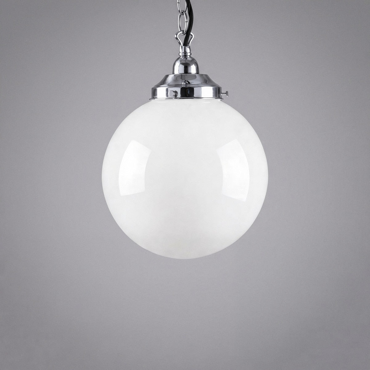 Single Chain Pendant Chrome With 10" Sphere Opal Gloss Glass - 3010235