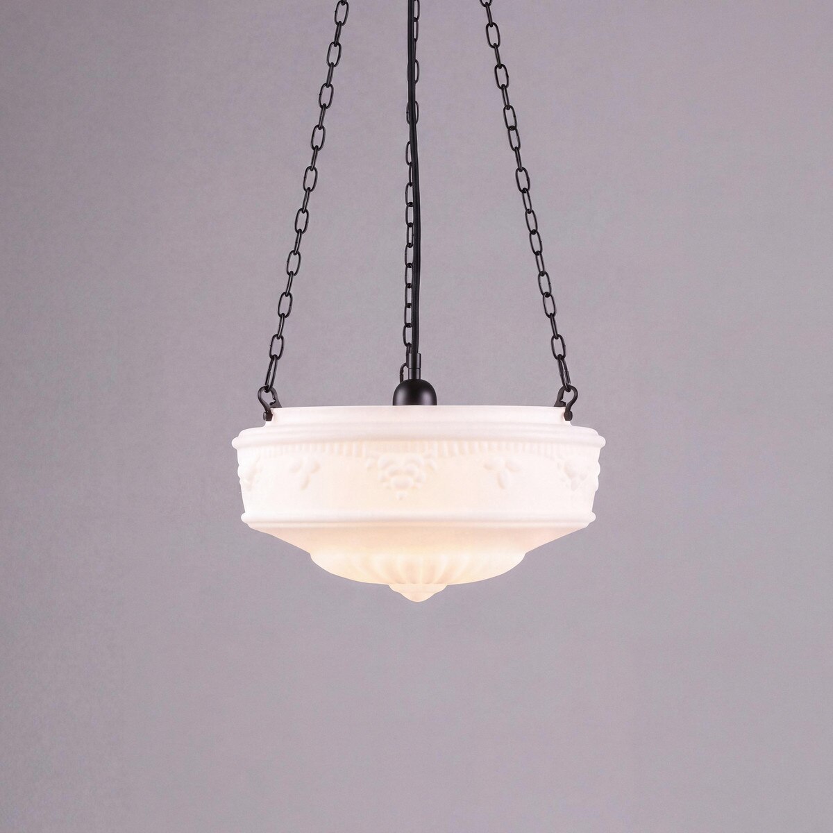 3 Chain Suspension Pendant Patina Black With 14" Senator Opal Matt Glass - 3020006