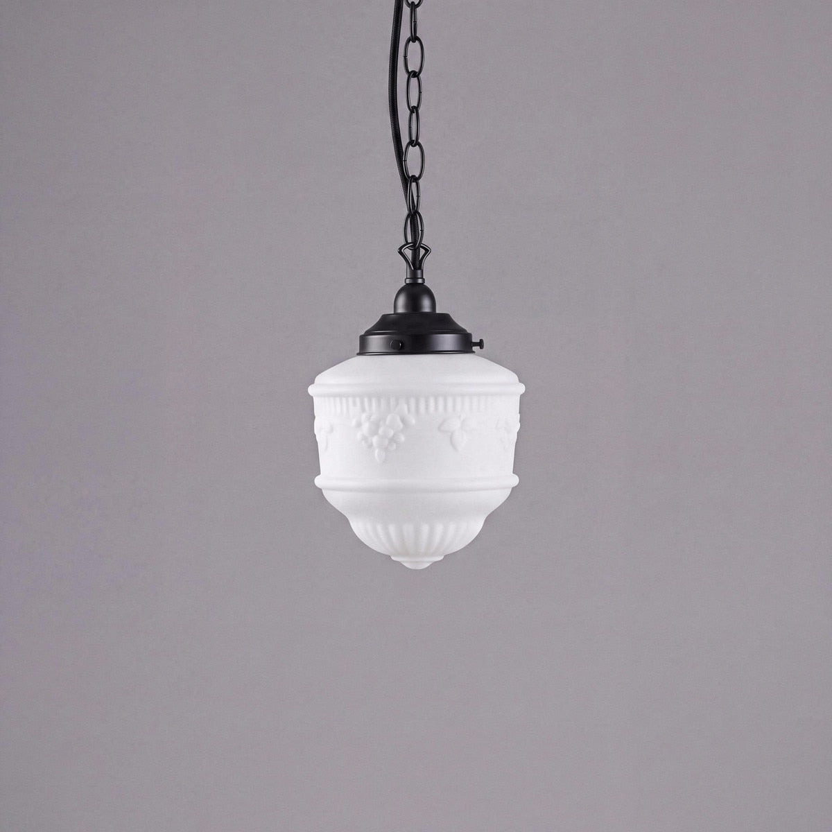 Single Chain Pendant Patina Black With 8" Senator Opal Matt Glass - 3020052