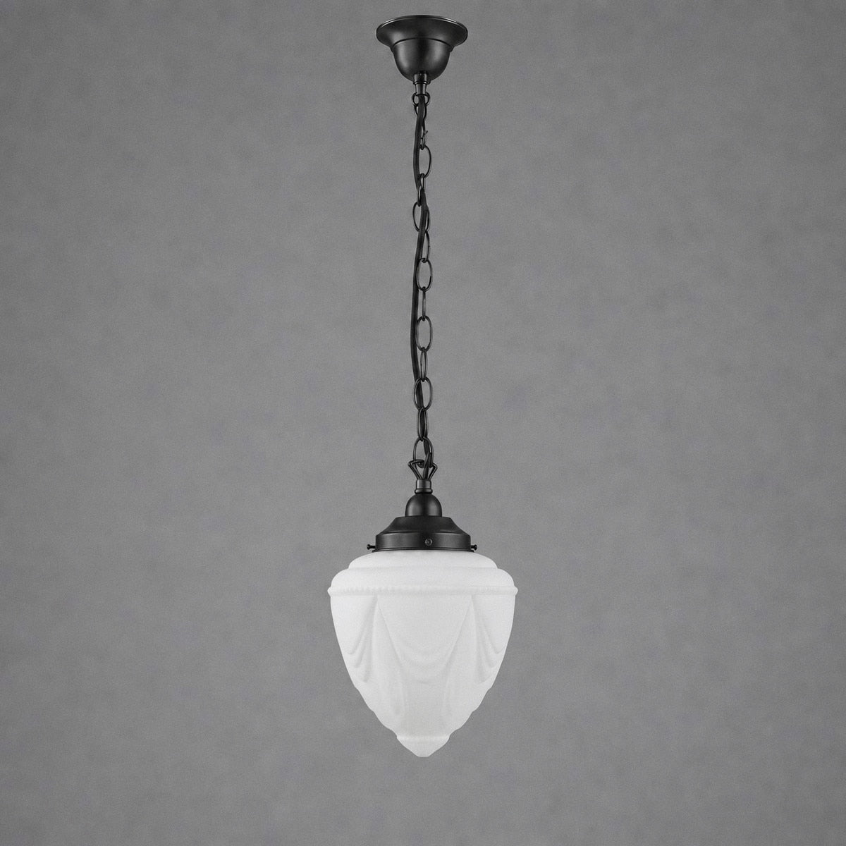 Single Chain Pendant Patina Black With 8" Empire Opal Matt Glass - 3020068