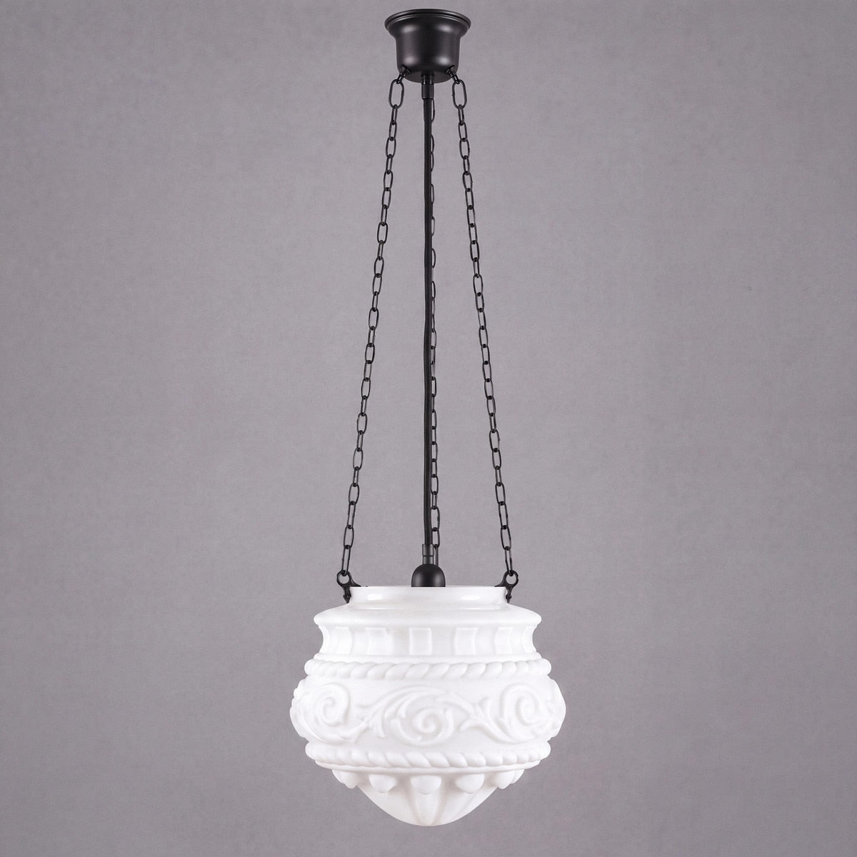 3 Chain Suspension Pendant Patina Black With 12" Premier Opal Matt Glass - 3020070