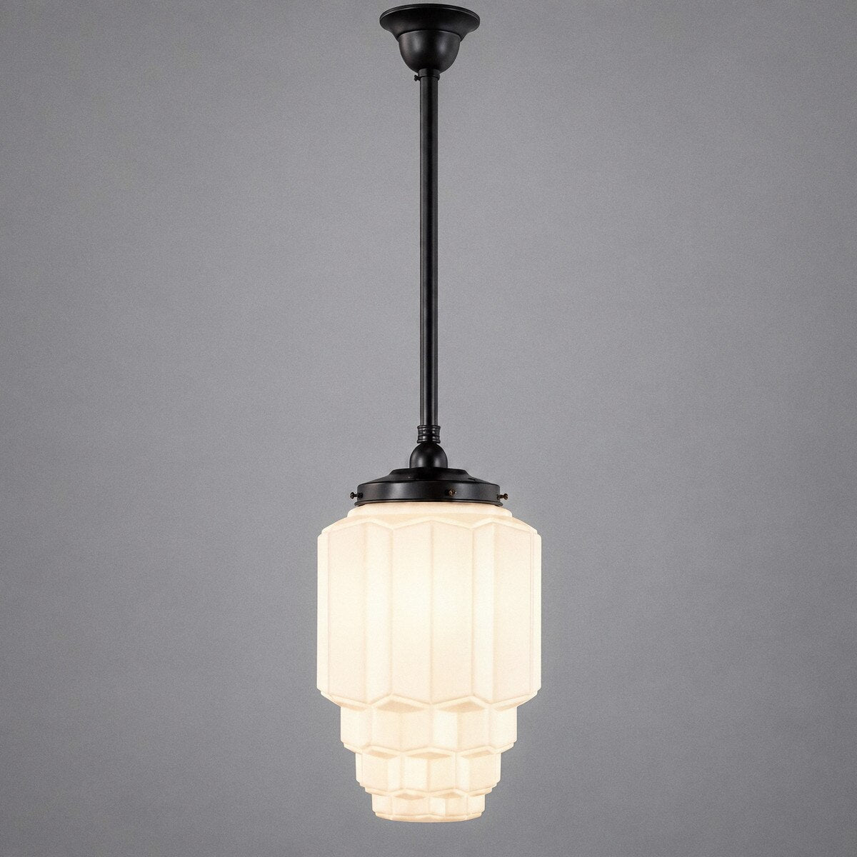 Single Rod Pendant Patina Black With Bergerac Opal Matt Glass - 3020128