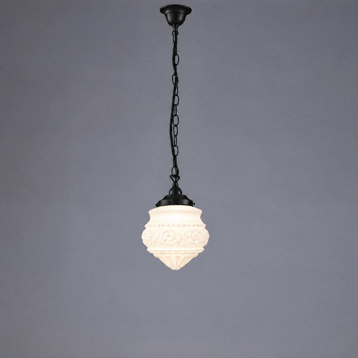 Single Chain Pendant Patina Black With 8" Premier Opal Matt Glass - 3020136