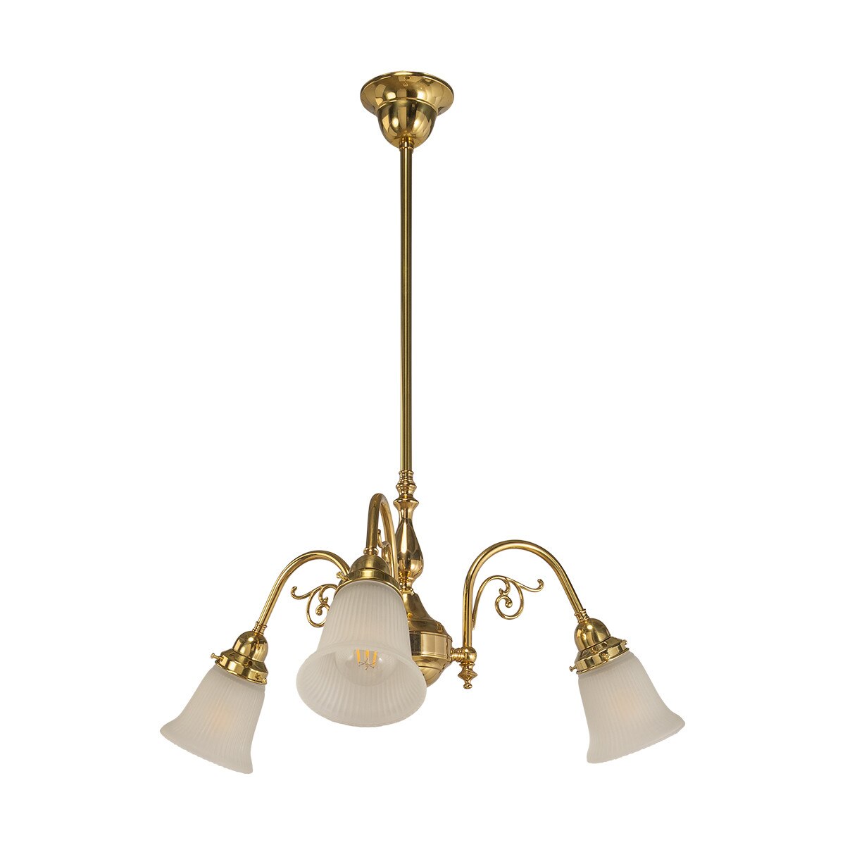 Victoriana 3 Light Pendant Light with Zipper Shade Polished Brass & Frost - 3090356