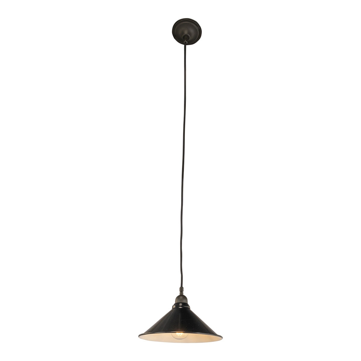 Edwardian 250mm Pendant Light on Cloth Cord Patina & Black - 3090362