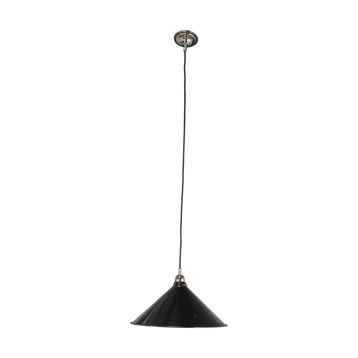 Edwardian 390mm Pendant Light on Cloth Cord Chrome & Black - 3090365