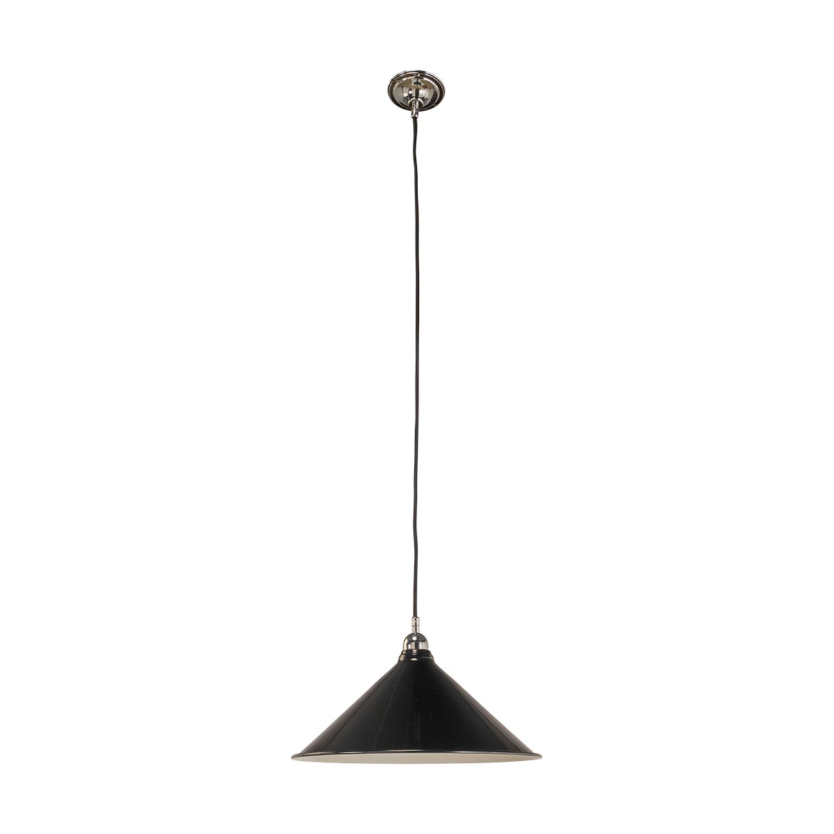 Edwardian 390mm Pendant Light on Cloth Cord Chrome & Black - 3090365
