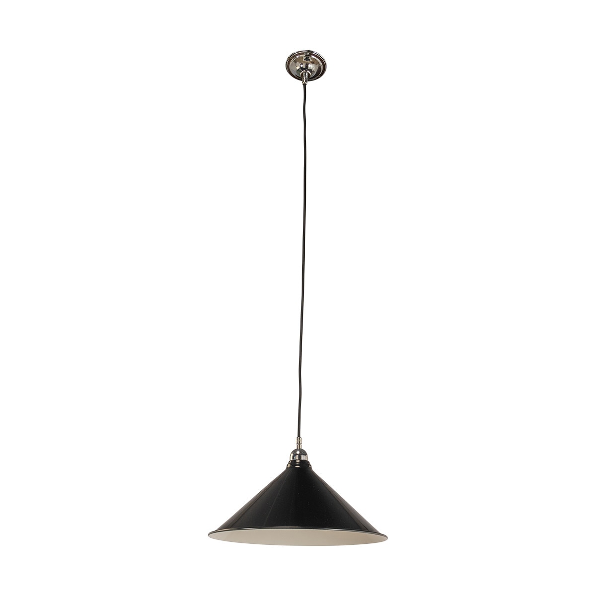 Edwardian 390mm Pendant Light on Cloth Cord Chrome & Black - 3090365